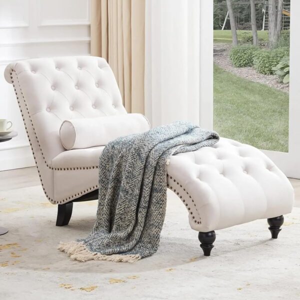 Canora Velvet Chaise Lounge - Beige