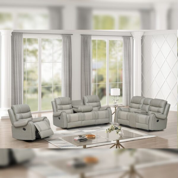 Regal Air Leather Recliner Set Light Grey