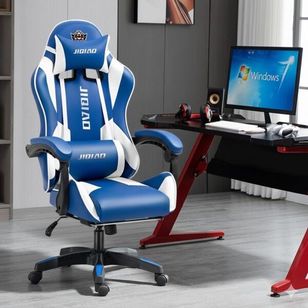 Deluxe Gaming Chair Blue and White