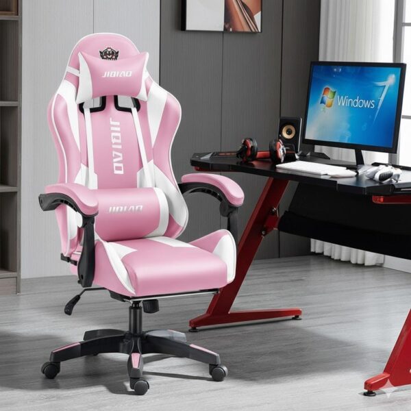 Deluxe Gaming Chair Pink and White