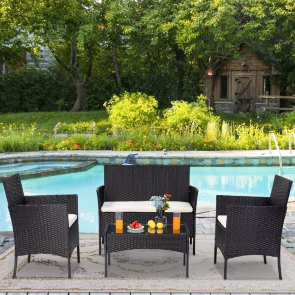 4-Piece Garden Set Black and Beige