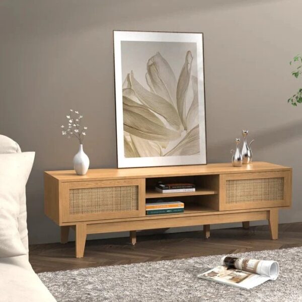 Rattan Sliding Door TV Stand
