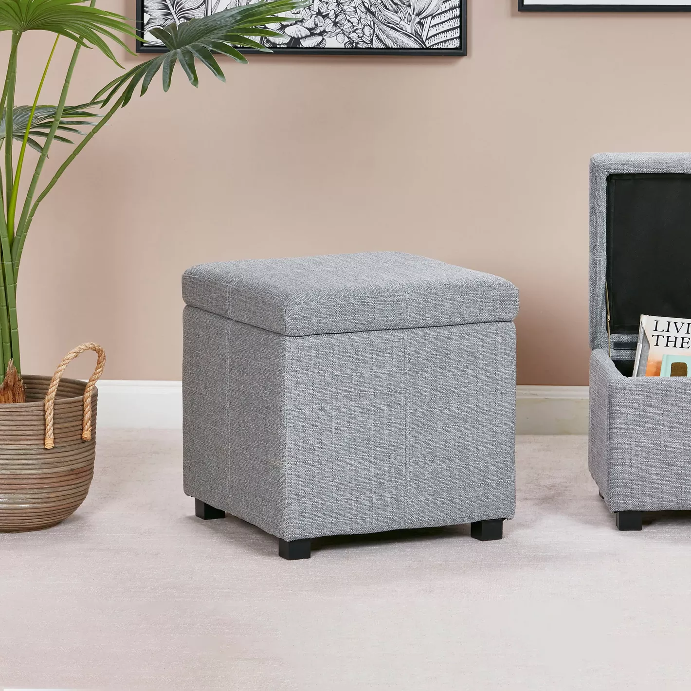 Linen Ottoman Grey