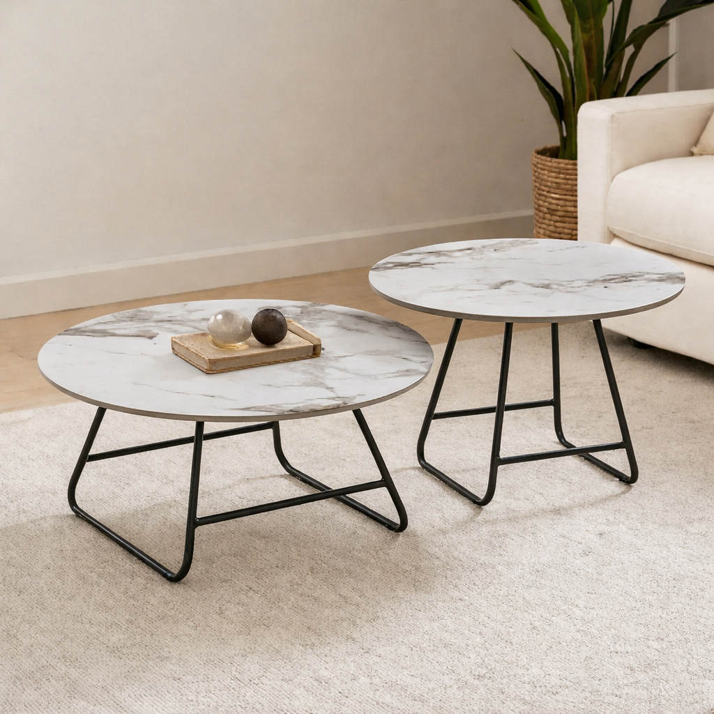 Elegant marble nesting tables in living room