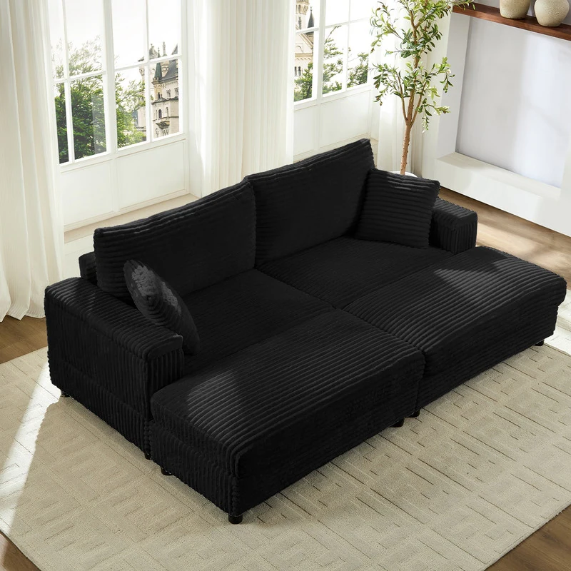 Mixoy-85‘’Corduroy-Loveseat-Chaise-Lounge-with-Storage-Ottoman&Armrests,Upholstered-2-Seater-Sleeper-Reclining-Chair-Indoor (1)