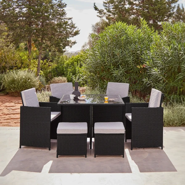 Eton 9pc Outdoor Dining Set Black + Grey
