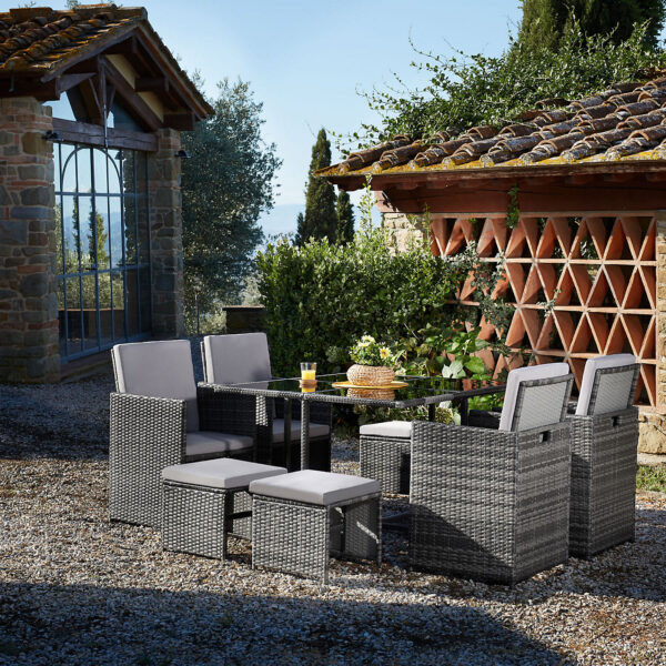Eton 9pc Outdoor Dining Set Grey + Grey