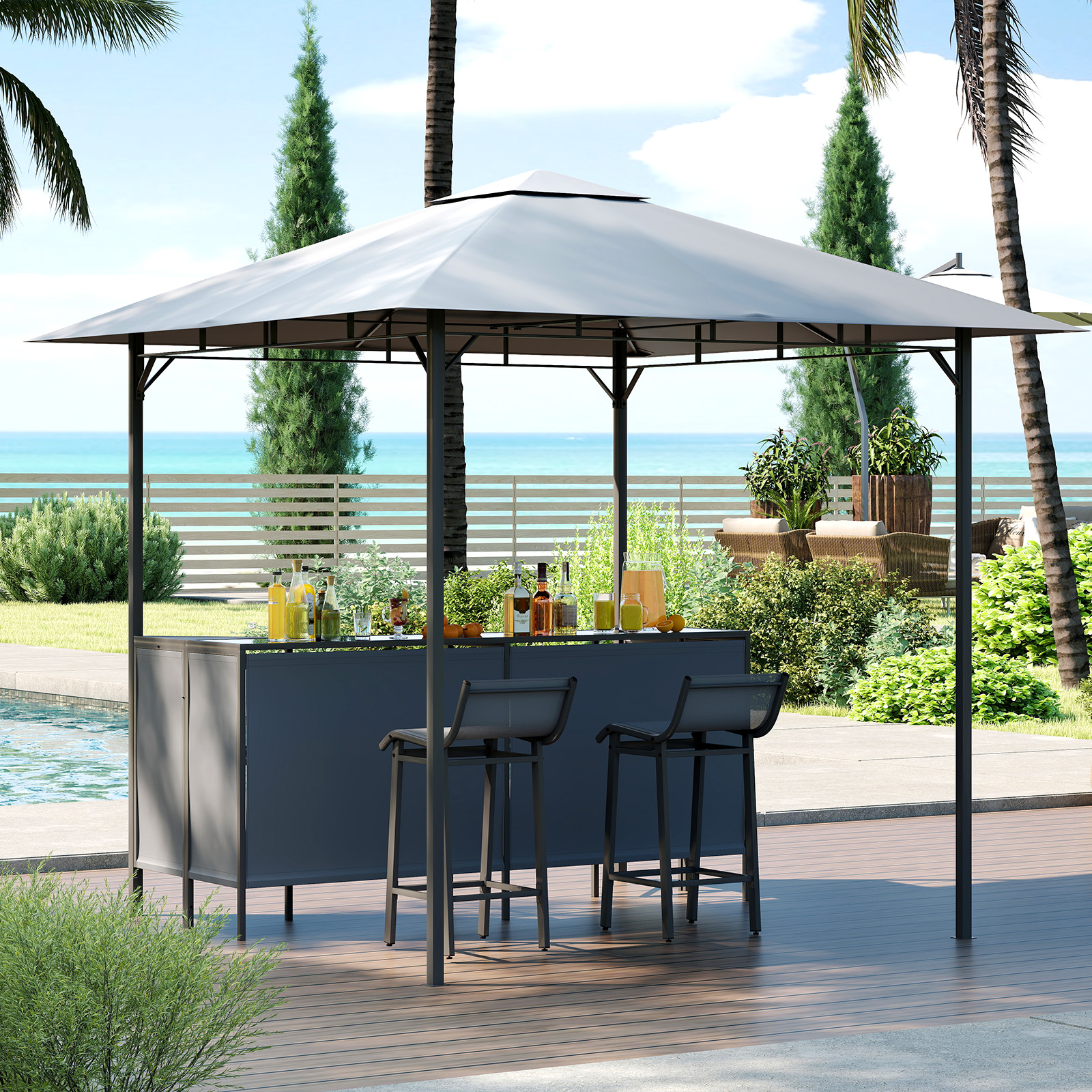 3_Piece_Patio_Bar_Set_8_x_8_FT_Double-Tier_Grill_Gazebo_with_2_Bar_Stools_Gray-1