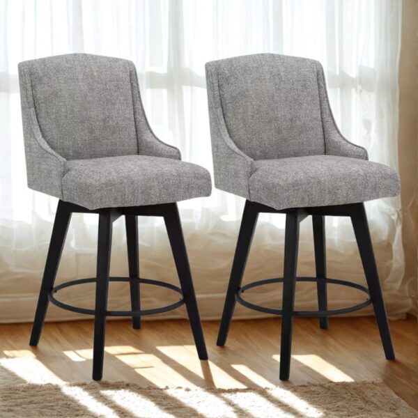 CHITA Camel Back Swivel Barstool Linen Grey