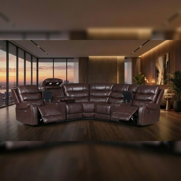 Air Leather Recliner Set Brown