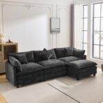 Chenille Upholstered Sofa BLACK - Image 2