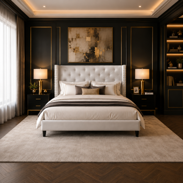 Upholstered Full Size Bedframe OFF WHITE