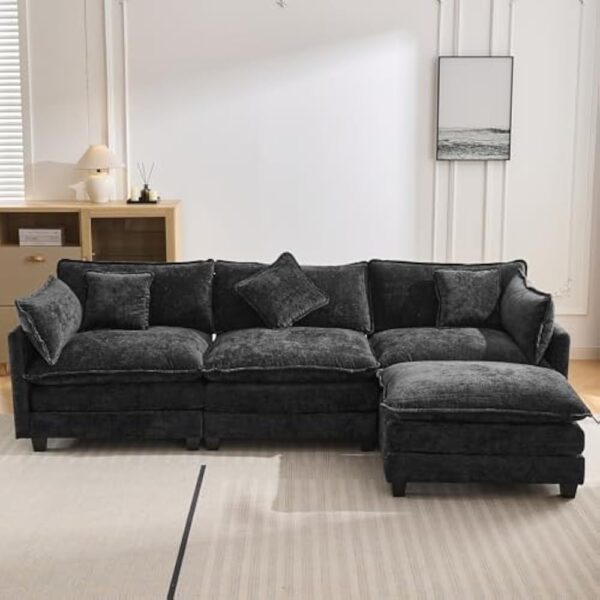 Chenille Upholstered Sofa BLACK