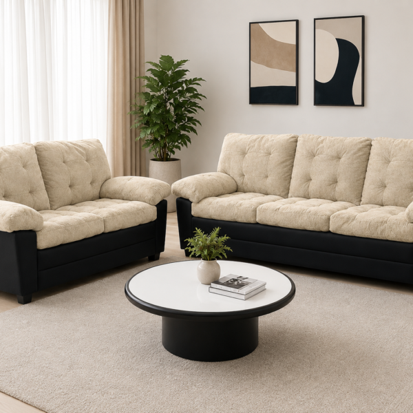 Brumbley 2+3 Sofa Set BLACK & BEIGE