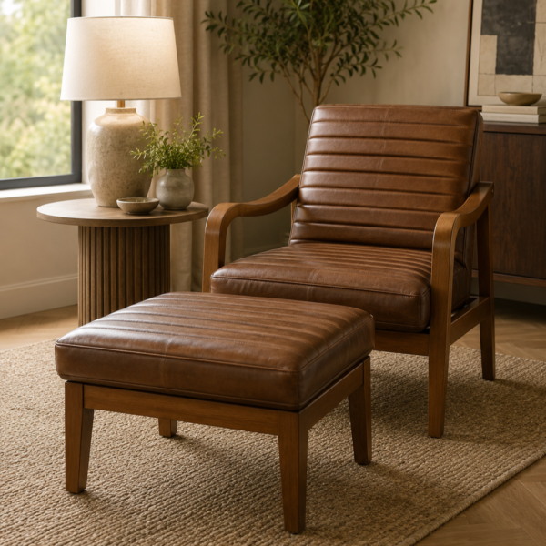 Accent Chair + Stool BROWN