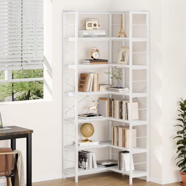 Corner 7 Tier Bookshelf WHITE