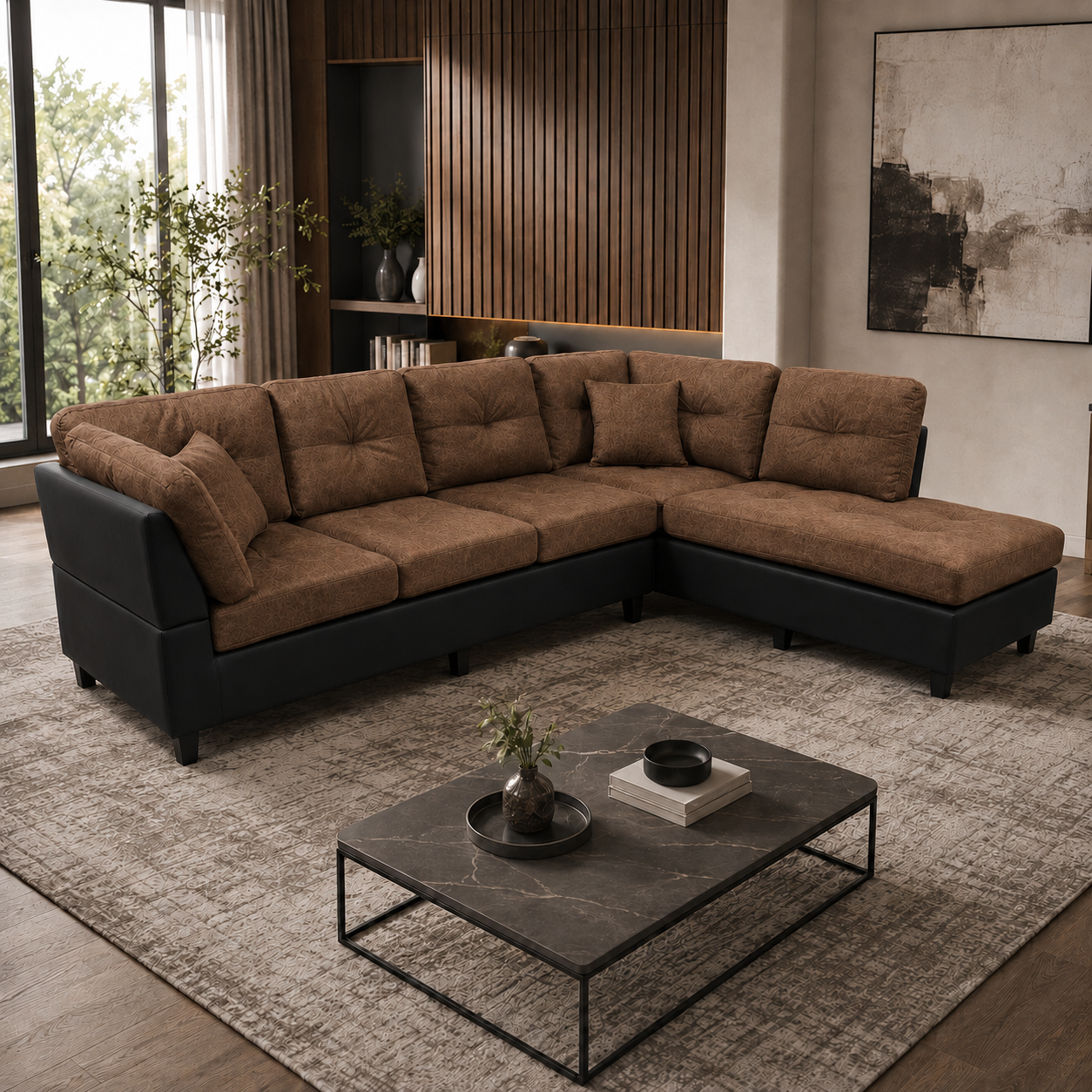 Sectional Sofa Set Chocolate W/Black Right Chaise