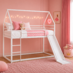 Metal House Bunk Bed WHITE