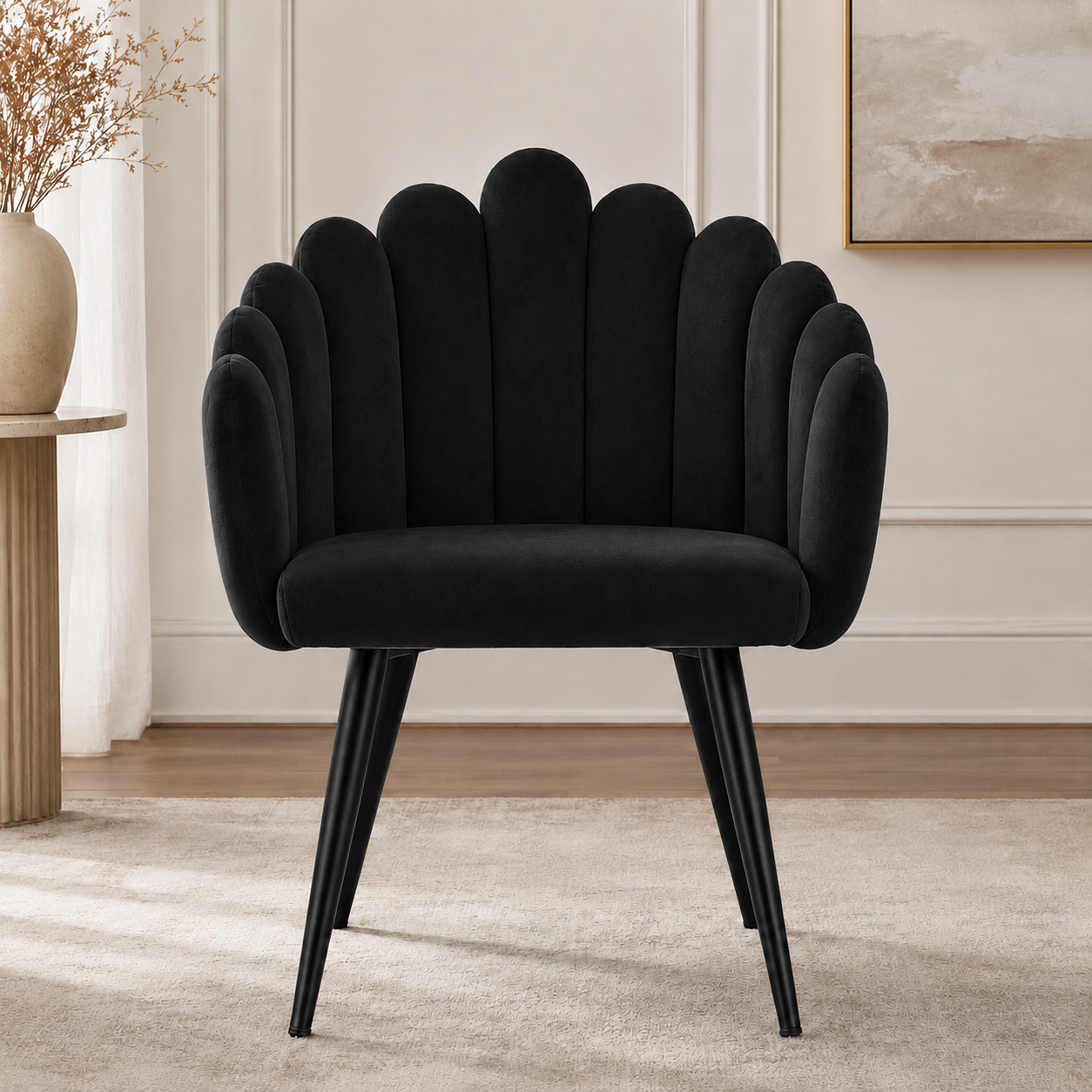 25857e70-41d1-4e57-b2d1-2f9d0ddd8a73 Shell Shape Velvet Chair BLACK - Image 1