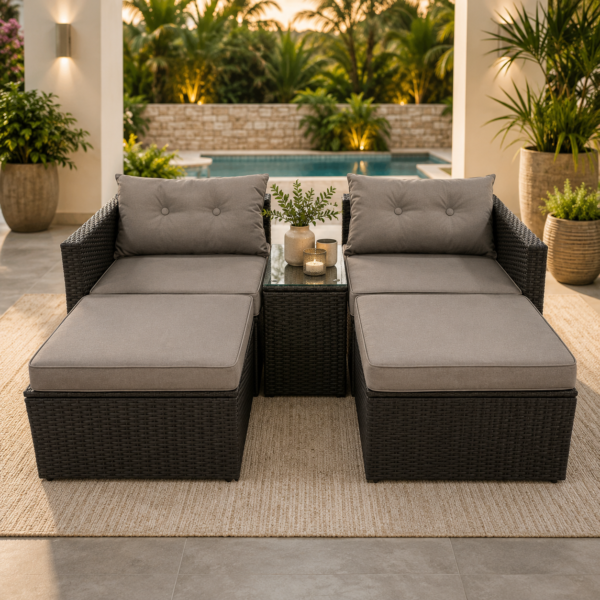 Tasmania 5 Piece Patio Set BLACK + DARK GREY