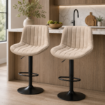 Corliving Barstool Black Leg BEIGE (PAIR)