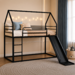 Metal House Bunk Bed BLACK