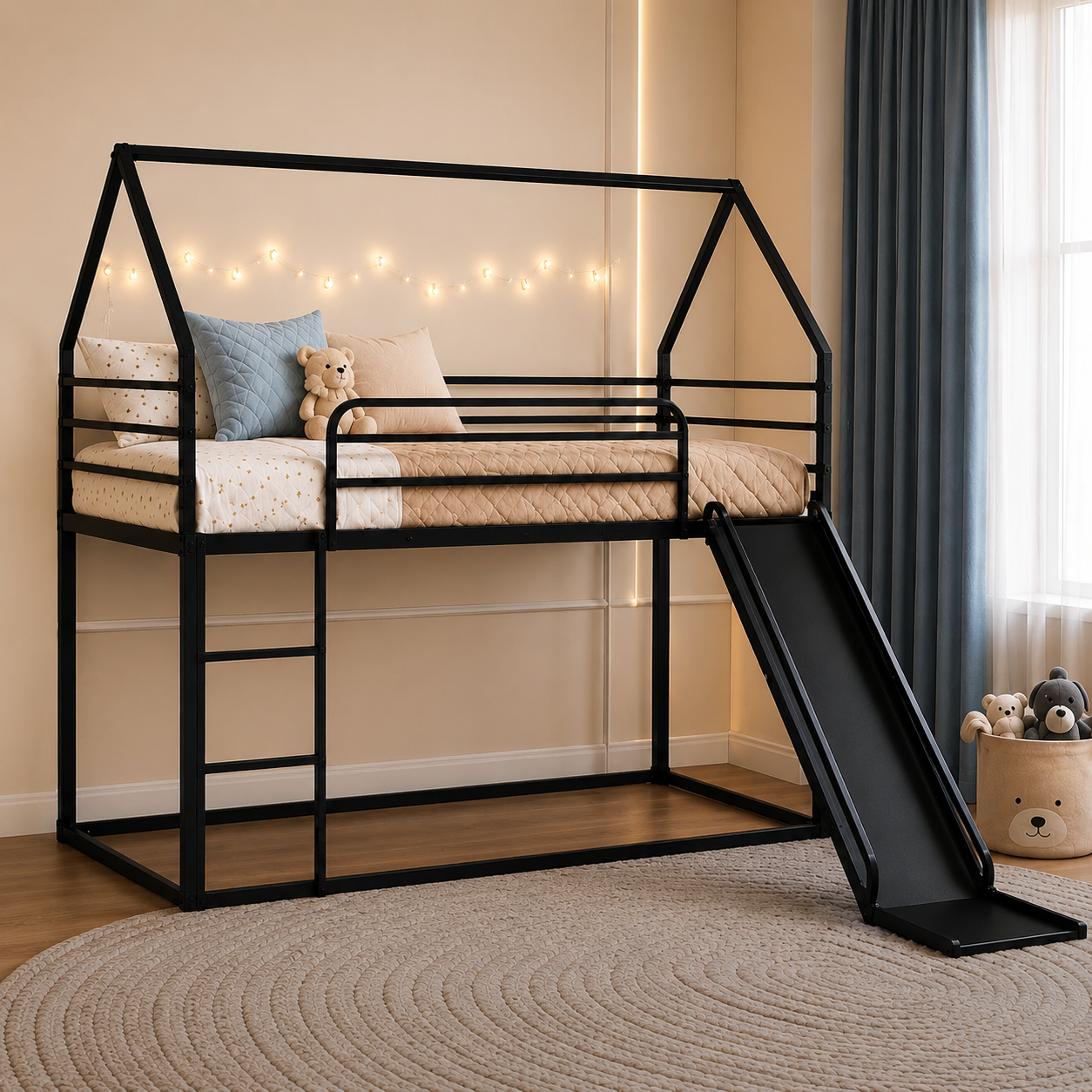 512b6083-073d-4173-ad27-9556bb7092b3 Metal House Bunk Bed BLACK - Image 1