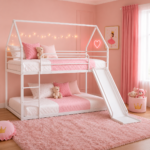 Metal House Bunk Bed WHITE - Image 2