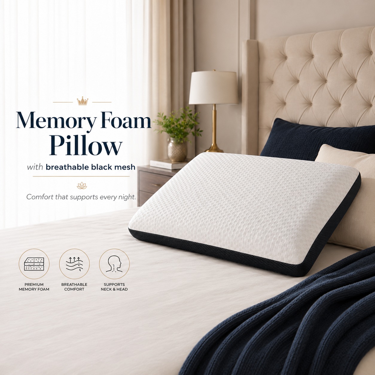 Memory Foam Pillow with Black Mesh