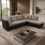 Sectional Sofa Set Grey W/Black Right Chaise