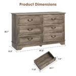 Comoda 6 Drawer GREY - Image 4