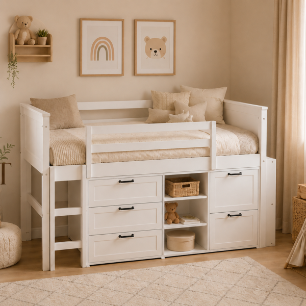 Low Loft Bedroom Set WHITE