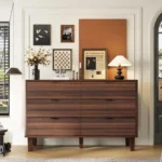 Wave Pattern 6 Drawer Chest Walnut