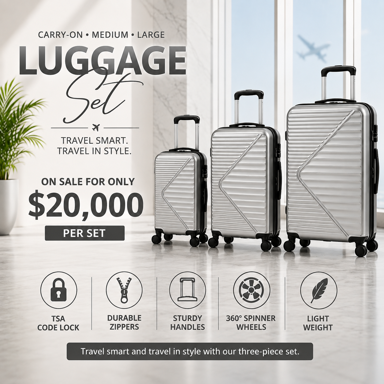 4cf84f93-deec-4787-b035-2aff5fa7c1ca Silver 3-Piece Luggage Set - Image 1