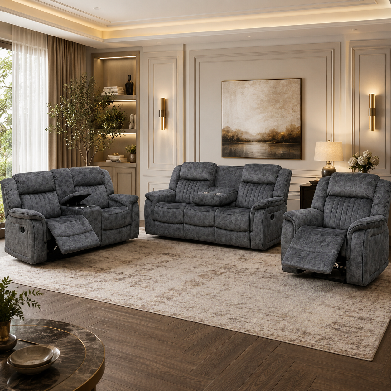 739c076e-5612-46c1-991d-5c778448b9f6 Manual Glider Recliner 3+2+1 DARK GREY - Image 1