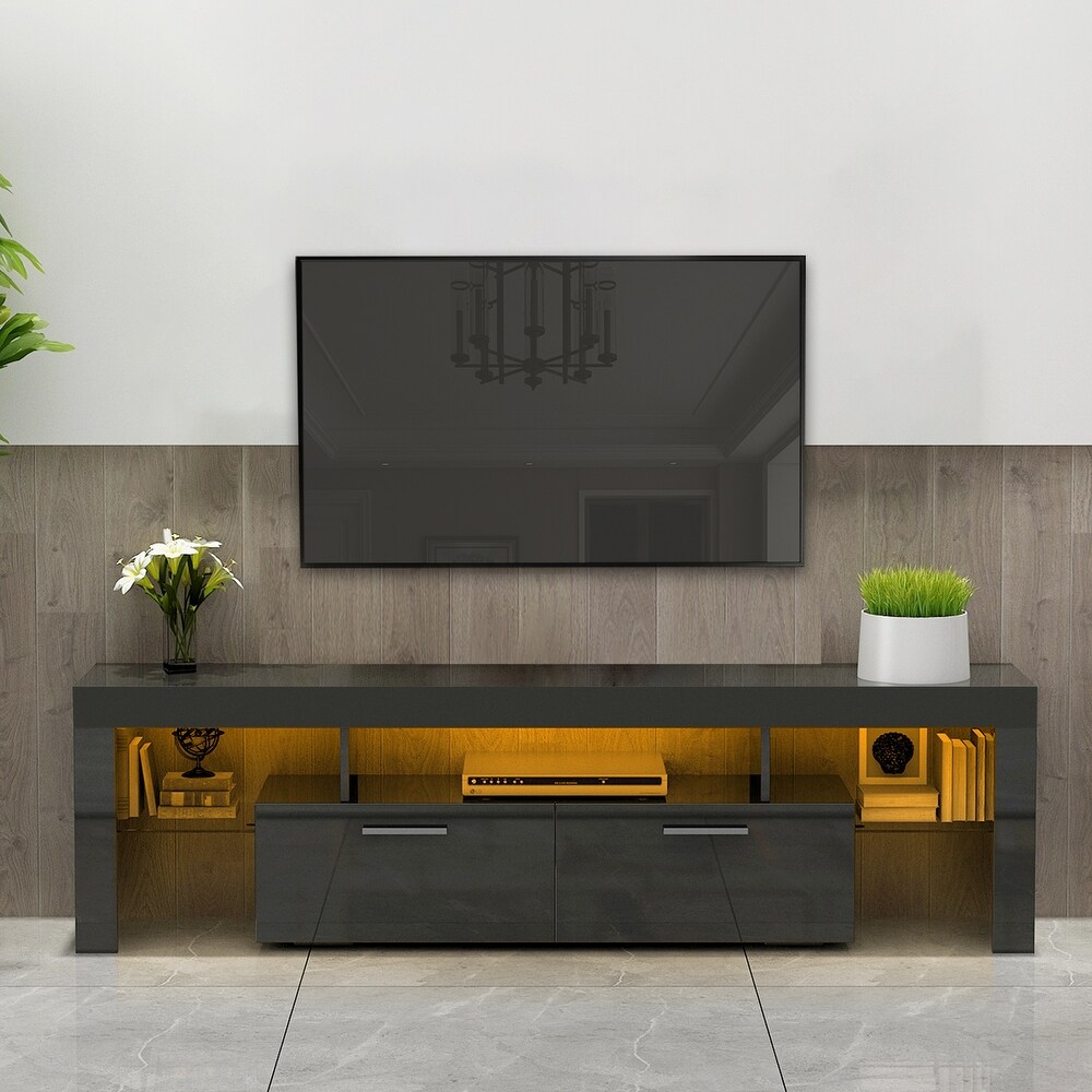 Morden-TV-Stand-with-LED-Lights,High-Glossy-front-TV-Cabinet,-Can-be-Assembled-in-Lounge-Room,-Living-Room-or-Bedroom Torrey TV Stand BLACK - Image 1