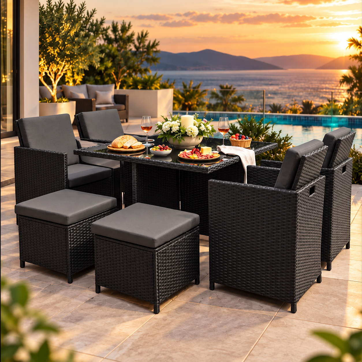 0bfe29e7-ab92-4045-acd7-dbbc8829f87e Cannes Outdoor Set 9pc BLACK+GREY - Image 1