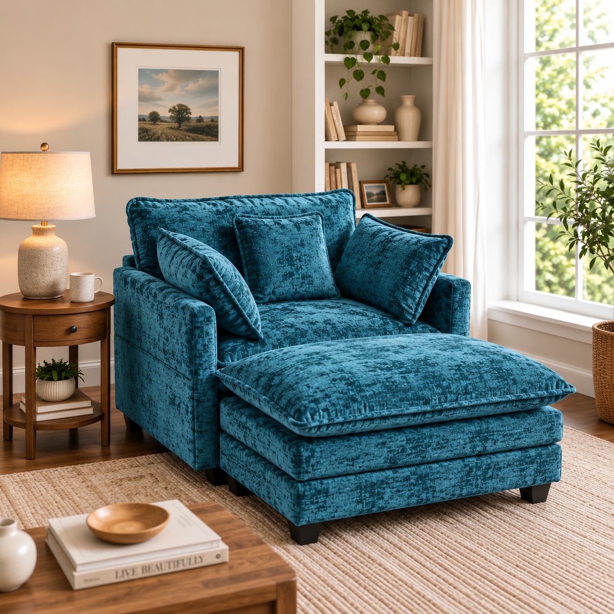 0d609871-88f5-4f82-90fb-c2a3028c03af Oversized Accent Chair with matching Ottoman BLUE - Image 1