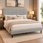 Ailun Upholstered Bed Frame QUEEN SIZE- Grey Linen