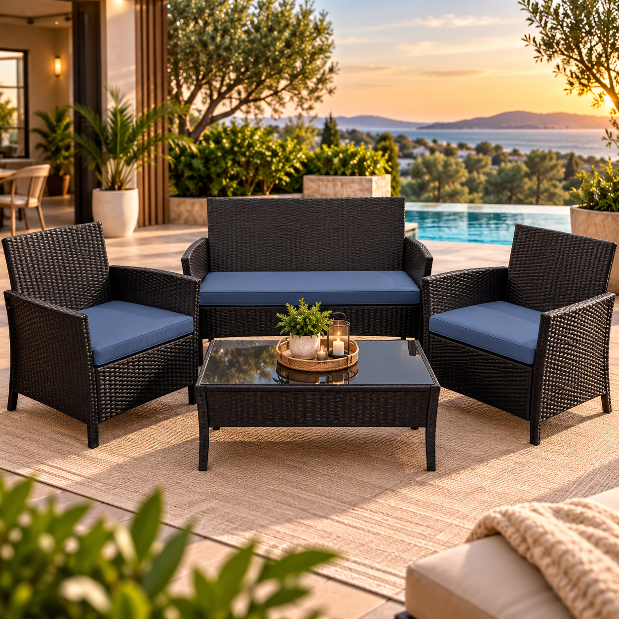 2897512a-36e2-4da6-855a-941729f52e96 Traditional 4pc Garden Set- BLACK & BLUE - Image 1
