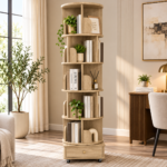 Swivel Book Case With Drawer- Light Wood
