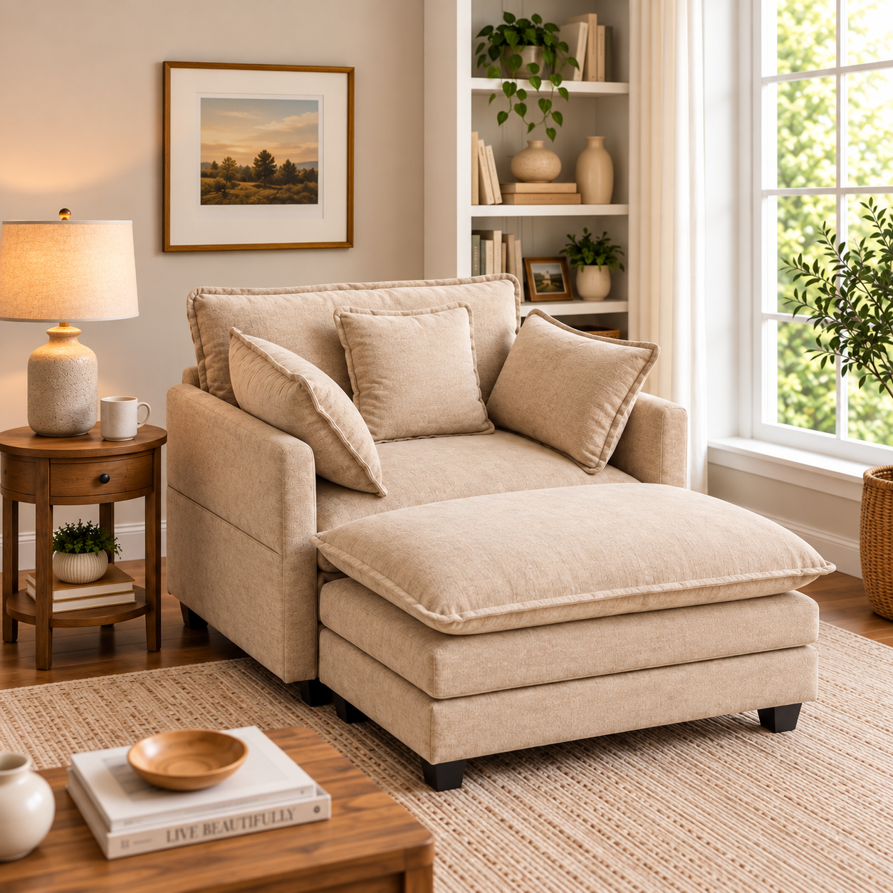 6750a69a-99da-4308-84c6-0e033bc88e8a Oversized Accent Chair with matching Ottoman KHAKI - Image 1