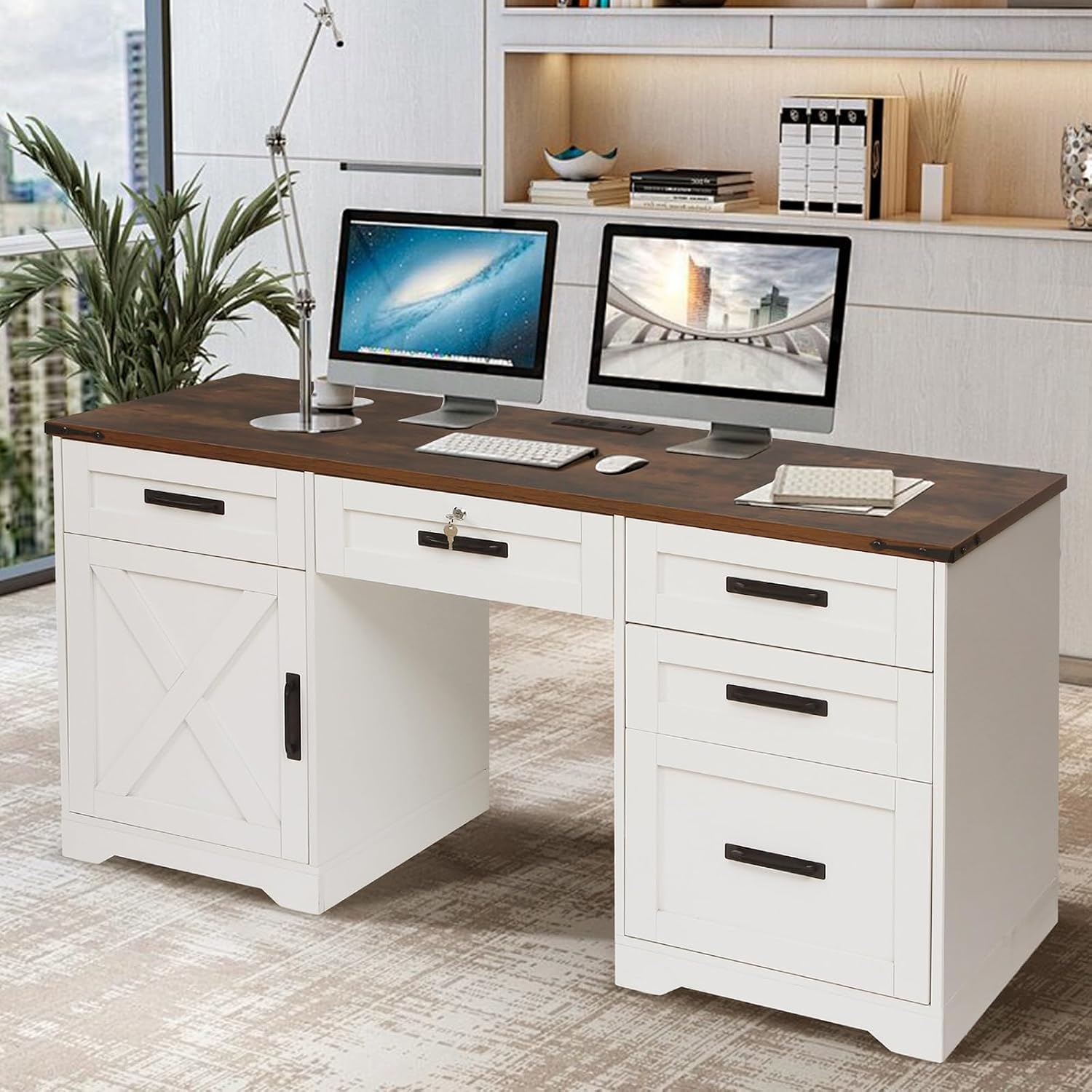 71+HxA+nR-L._AC_SL1500_ Computer Desk BROWN + WHITE - Image 1
