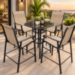 5Pc Patio Bar Set KHAKI + BLACK