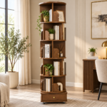 Swivel Book Case With Drawer- Dark Wood