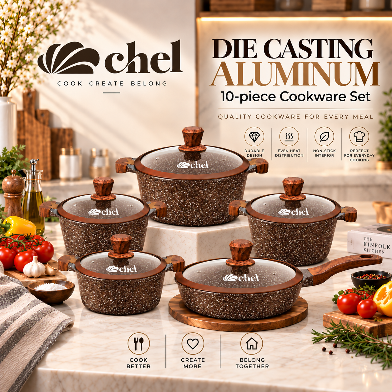 b5be1963-cfc8-4df3-9022-232a47dfabbb Chel Die Casting 10pc Aluminum Cookware Set BROWN - Image 1