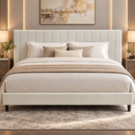 XL 3 Panel Headboard Upholstered Bed King- BEIGE