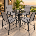 5Pc Patio Bar Set GREY + BLACK