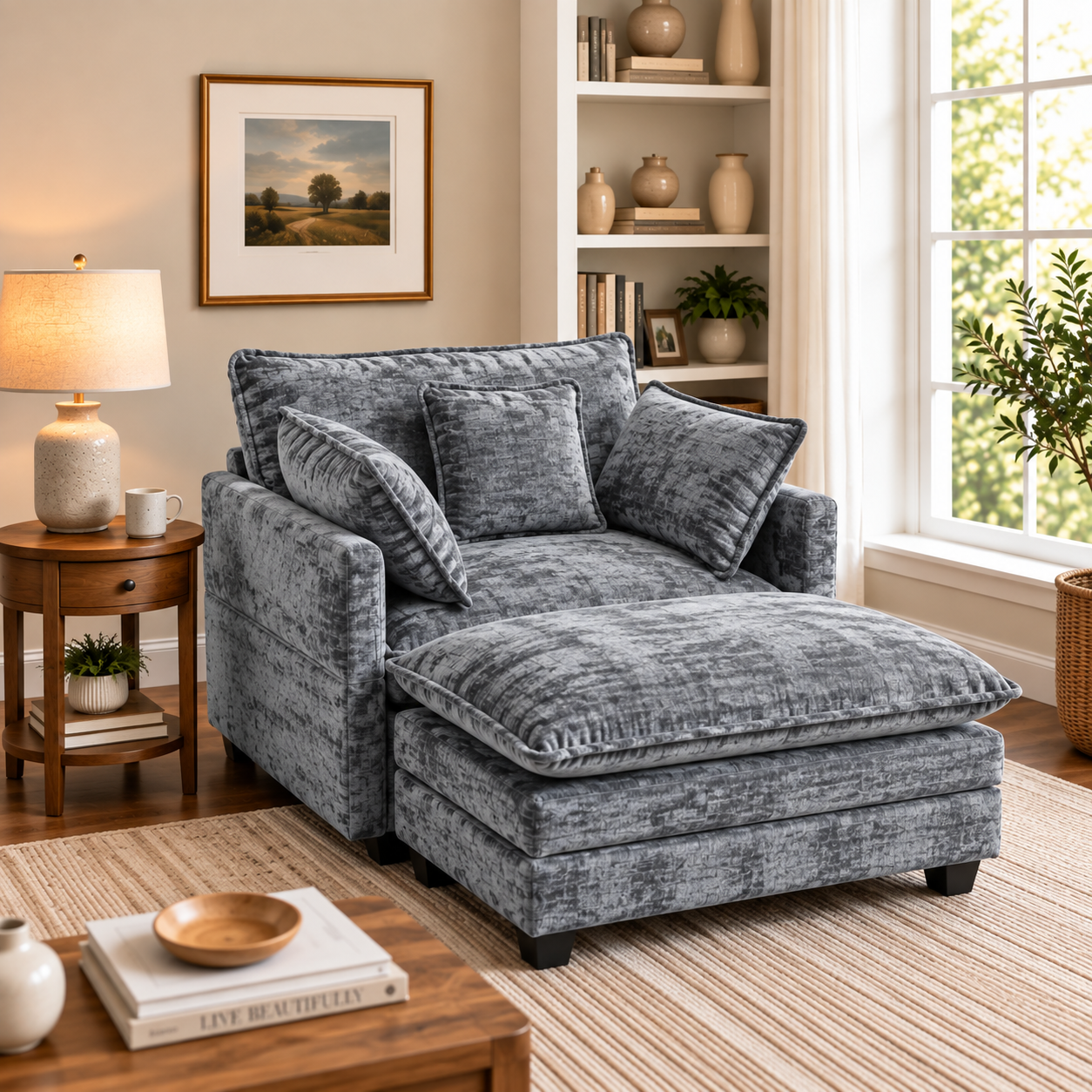 f3d7088b-91da-45b3-968a-f592db88c6d4 Oversized Accent Chair with matching Ottoman GREY - Image 1