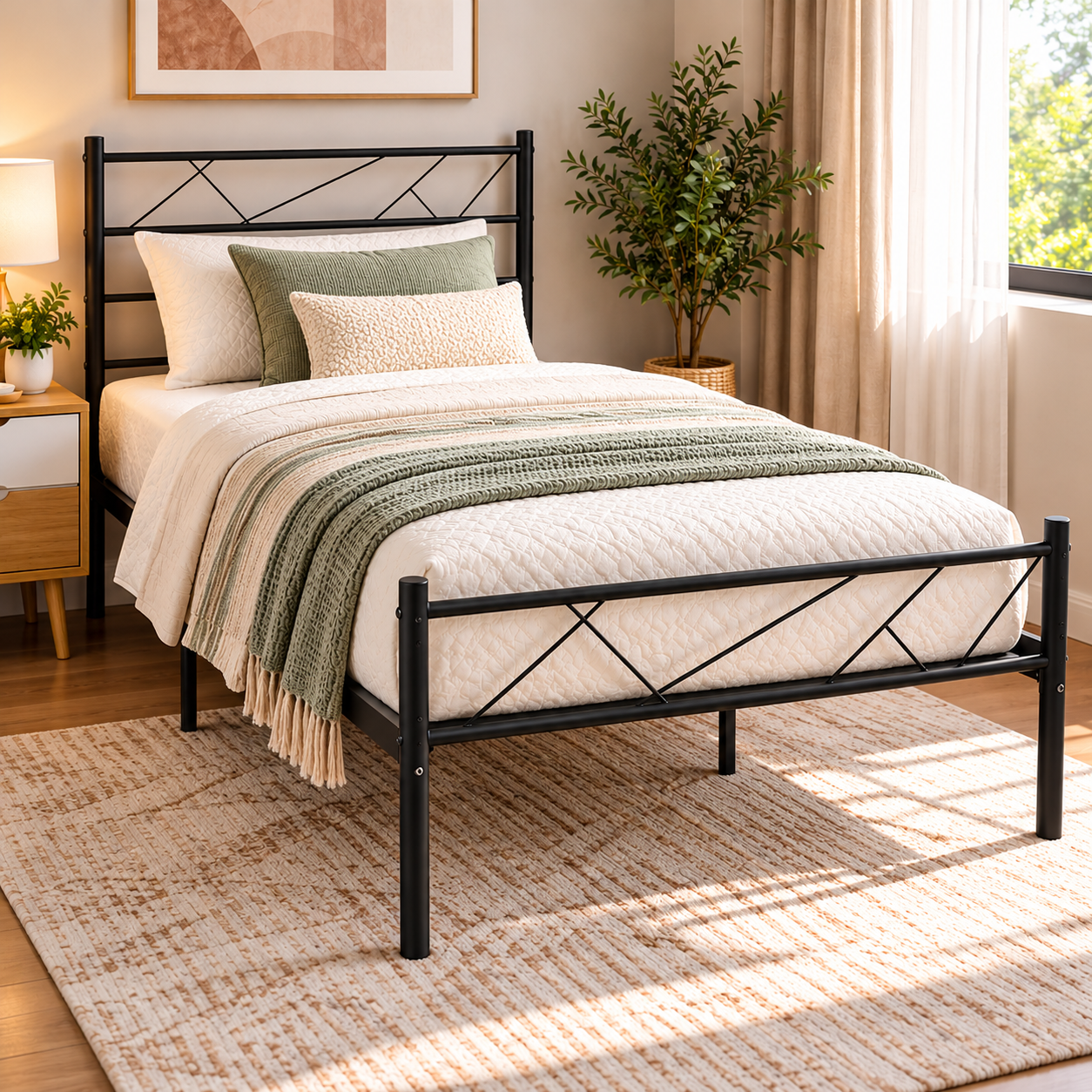 1784c413-fdf6-4323-b88f-439c676c719c Twin Metal Bed Frame- Tree BLACK - Image 1